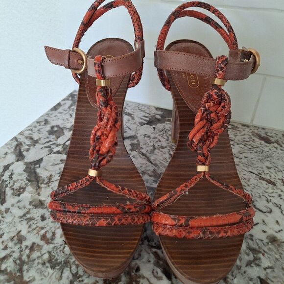 Coach Red snake print platform sandals size 8.5 - Picture 1 of 11
